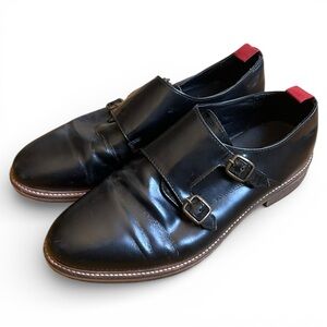 Black Double Monk Strap Leather Dress Shoes Size 10